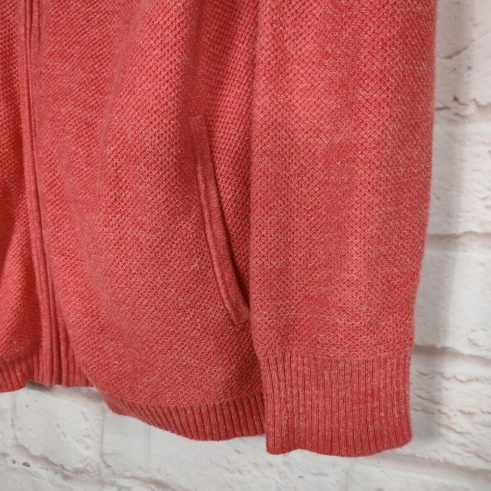 LL Bean Hoodie Sweater Jacket Womens L Tangerine Cotton Knit Long Sleeve Zip Up - Picture 8 of 8